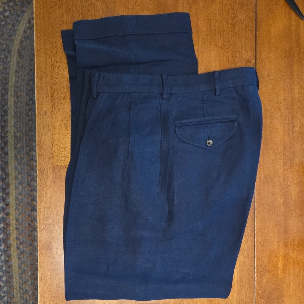 Ralph Lauren Men's Deep Blue 100%  Linen Dress Pants